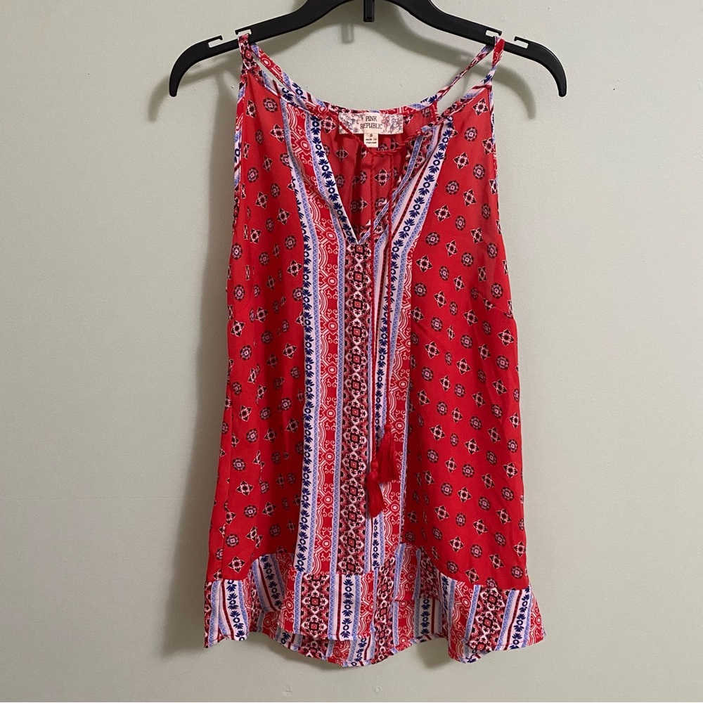 Pink Republic Red Blouse with front tie strings *size small*